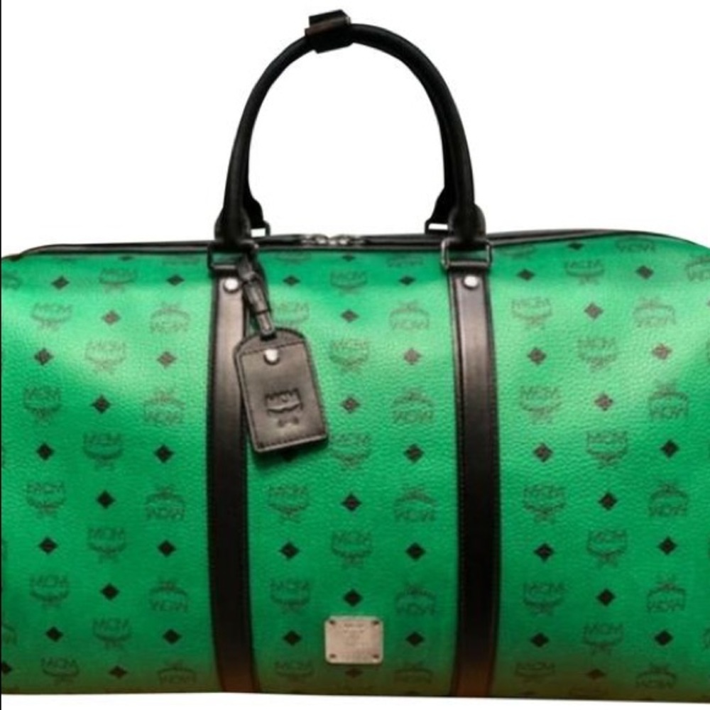 MCM Traveler Weekender Duffle in Visetos Green & Black